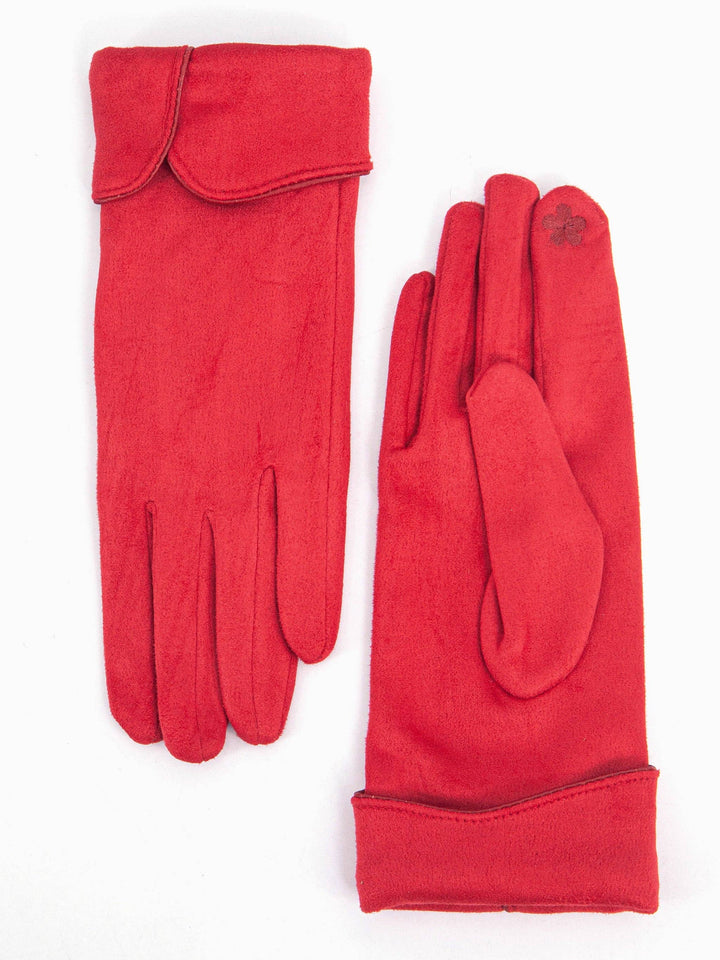Red Scalloped Cuff Faux Suede Gloves