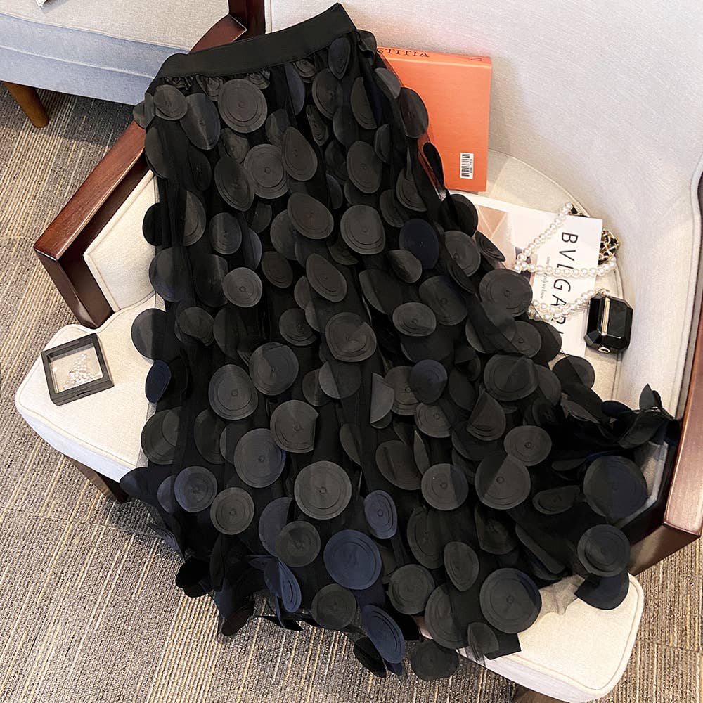 Black Circle Applique Tulle Skirt