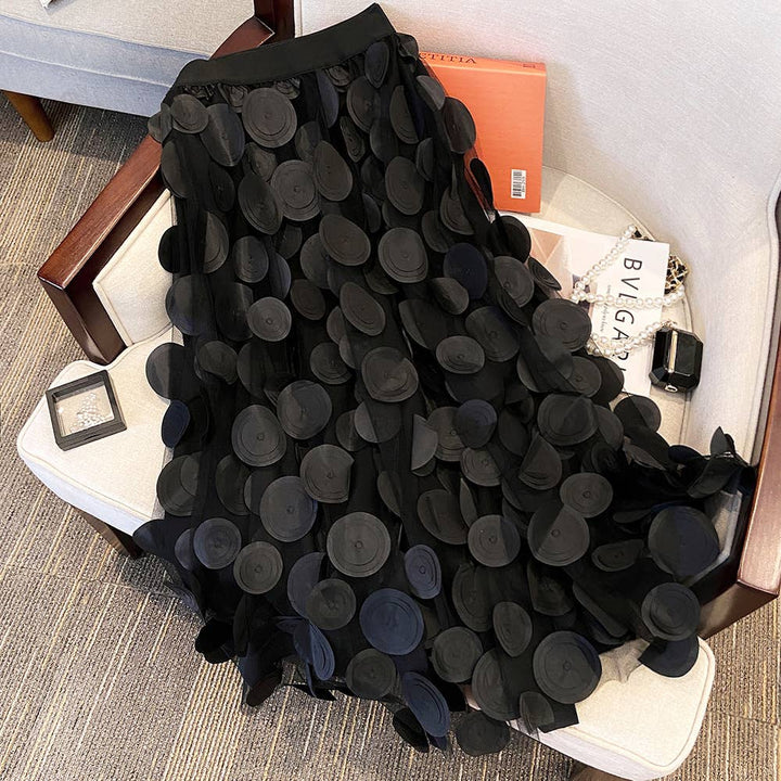 Black Circle Applique Tulle Skirt