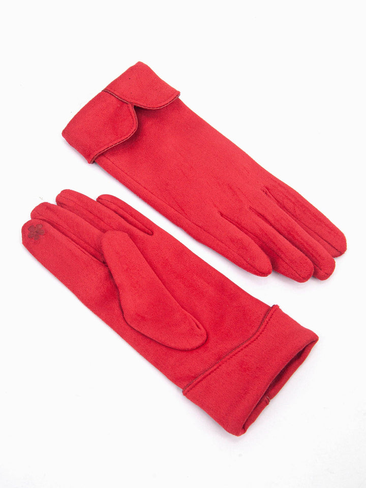 Red Scalloped Cuff Faux Suede Gloves