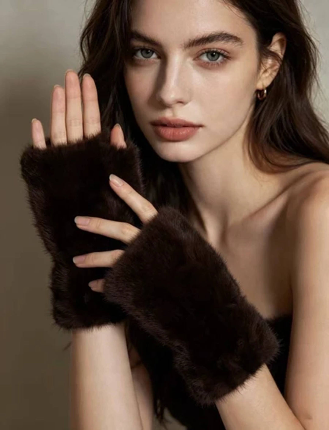 Chocolate Brown Faux Fur Fingerless Gloves