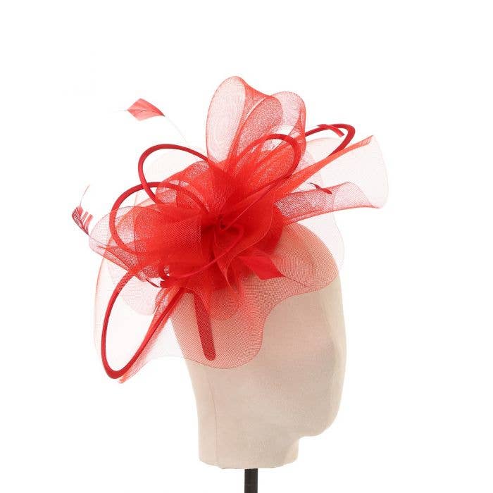 Red Satin and Feather Accents Fascinator