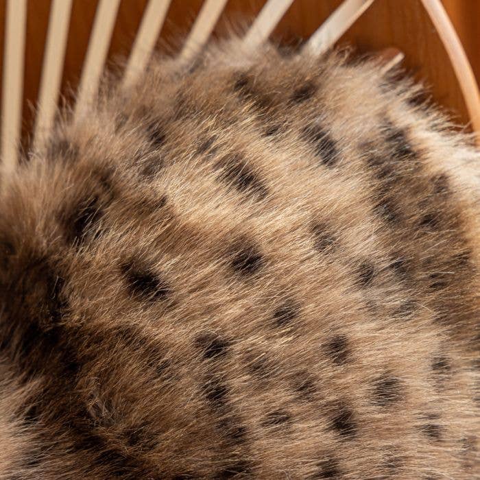 Brown Cheetah Print Fluffy Faux Fur Heart Cushion