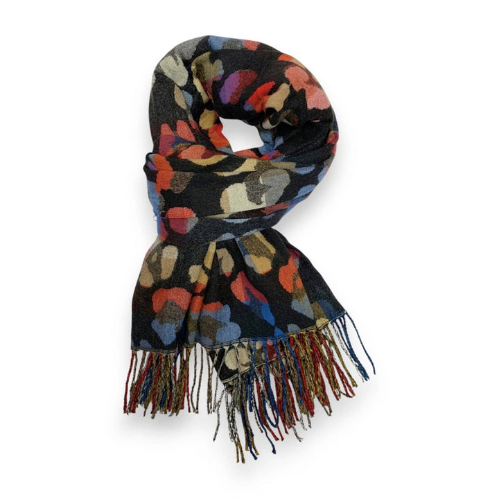 Black Rainbow Leopard Print Cashmere Blend Winter Scarf