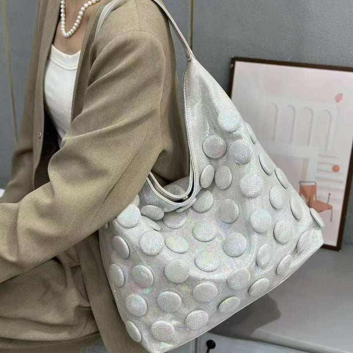 Ivory Metallic 3D Dot Slouchy Handbag