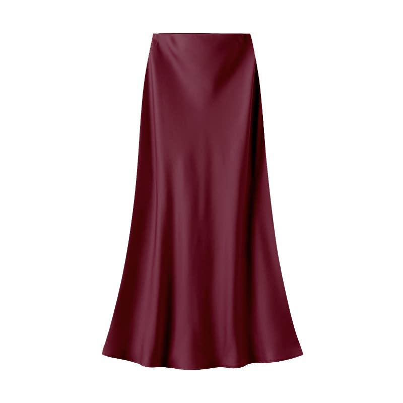 Wine Satin A-Line Slip Skirt