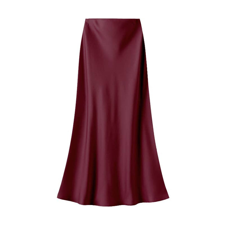 Wine Satin A-Line Slip Skirt