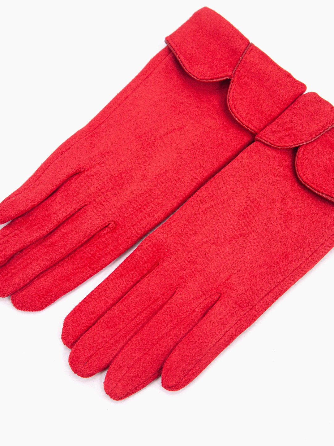Red Scalloped Cuff Faux Suede Gloves