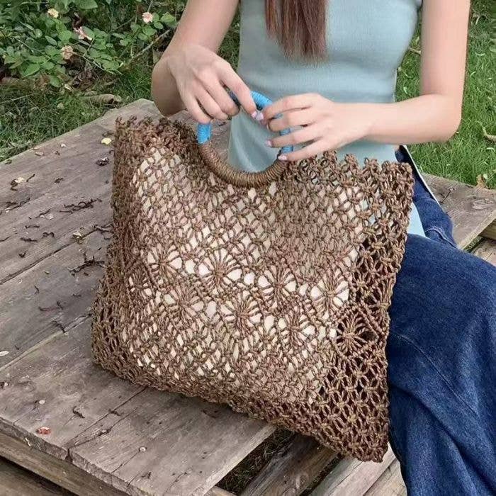 Chocolate &amp; Teal Crochet Tote Bag