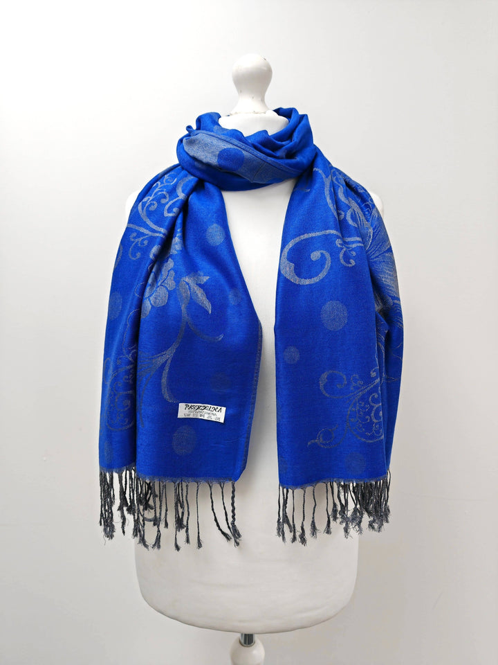 Royal Blue Swirl Super Soft Pashmina Scarf Shawl Wrap