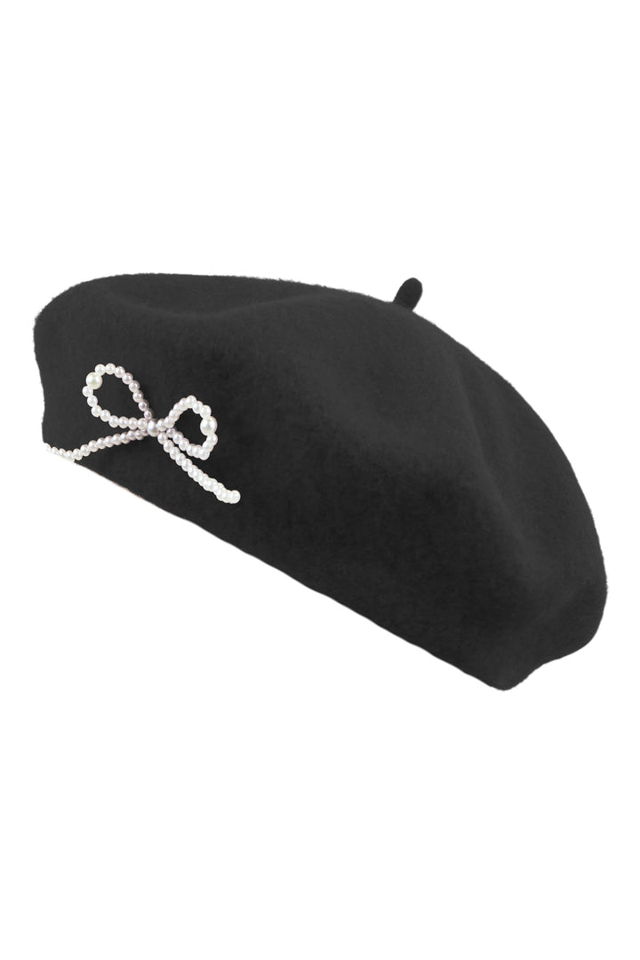 Yumi Black Pearl Bow Beret