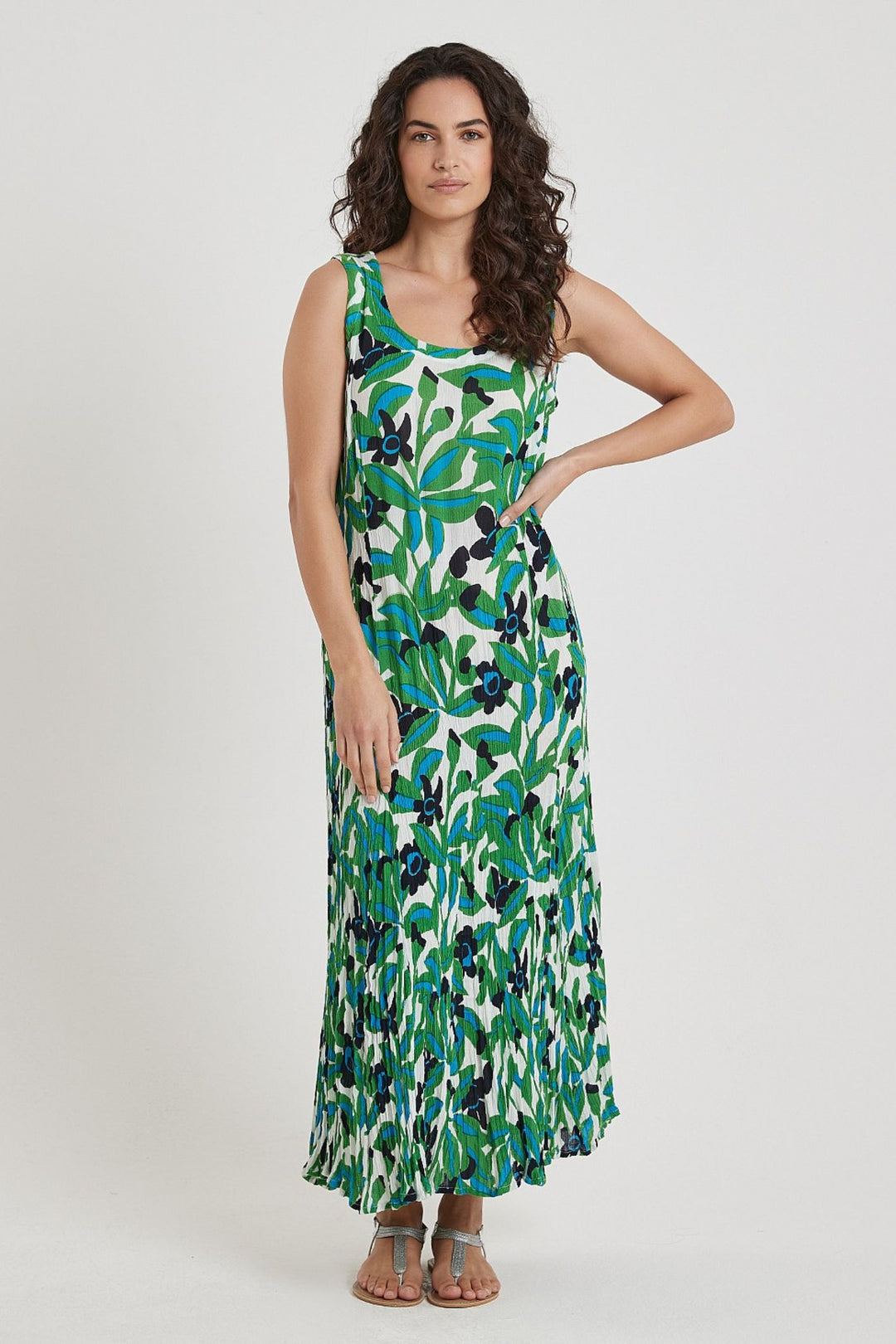 Adini 33445 Green Jungle Flower Print Cocoa Dress