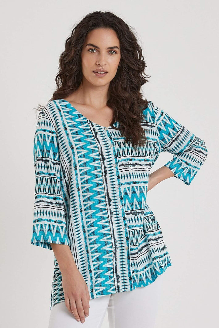 Adini 336727 Blue Aria Resort Print Blouse