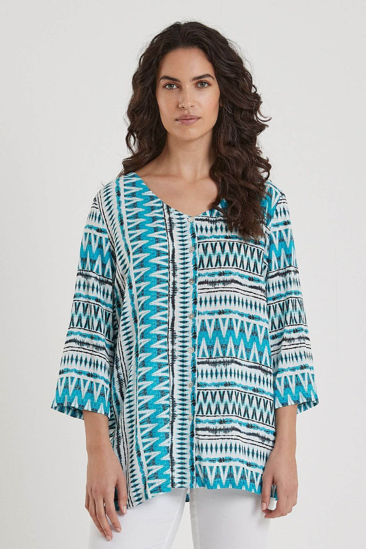 Adini 336727 Blue Aria Resort Print Blouse