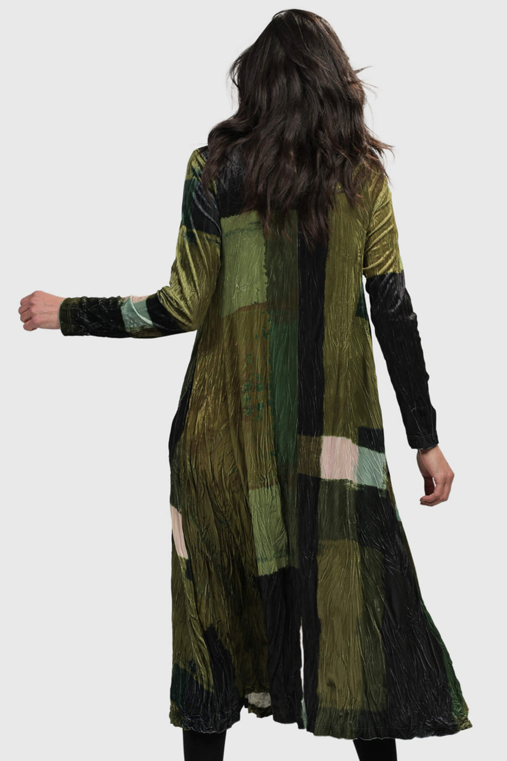 Alembika AD1080 Olive Green Patchwork Print Dress - Experience Boutique
