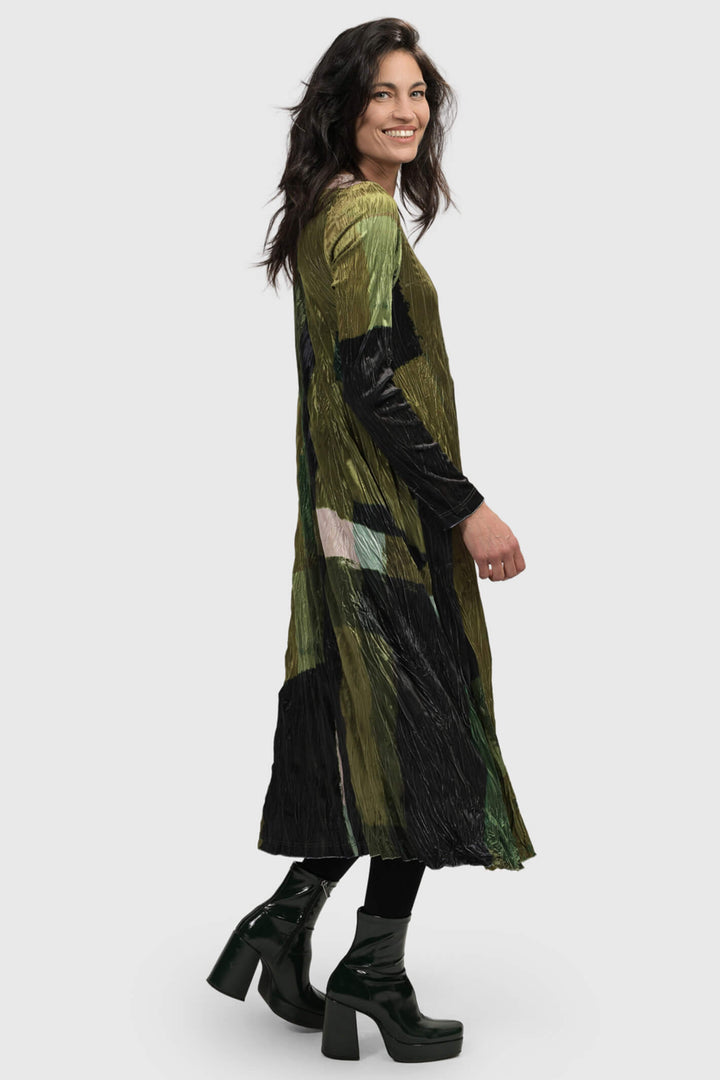 Alembika AD1080 Olive Green Patchwork Print Dress - Experience Boutique