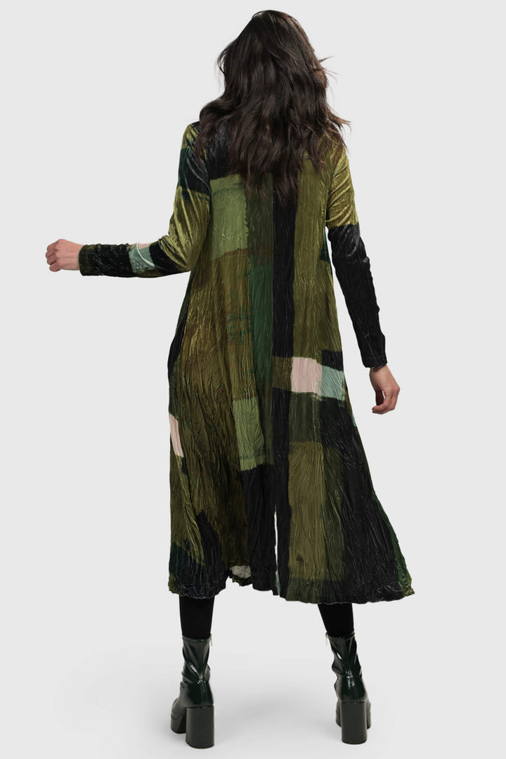 Alembika AD1080 Olive Green Patchwork Print Dress - Experience Boutique