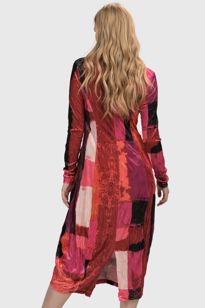 Alembika AD109 Magenta Pink Velvet Block Print Dress - Experience Boutique