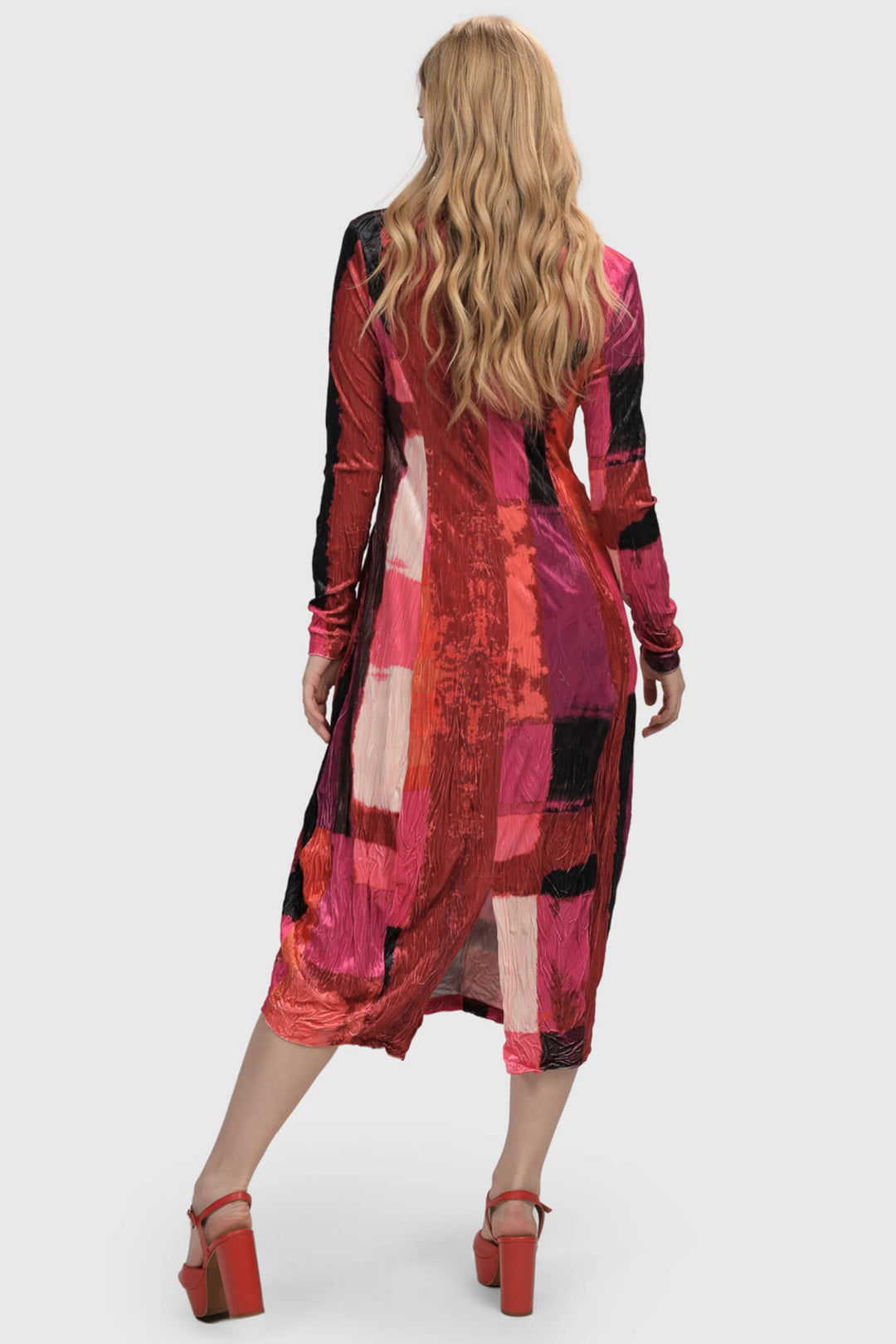 Alembika AD109 Magenta Pink Velvet Block Print Dress - Experience Boutique