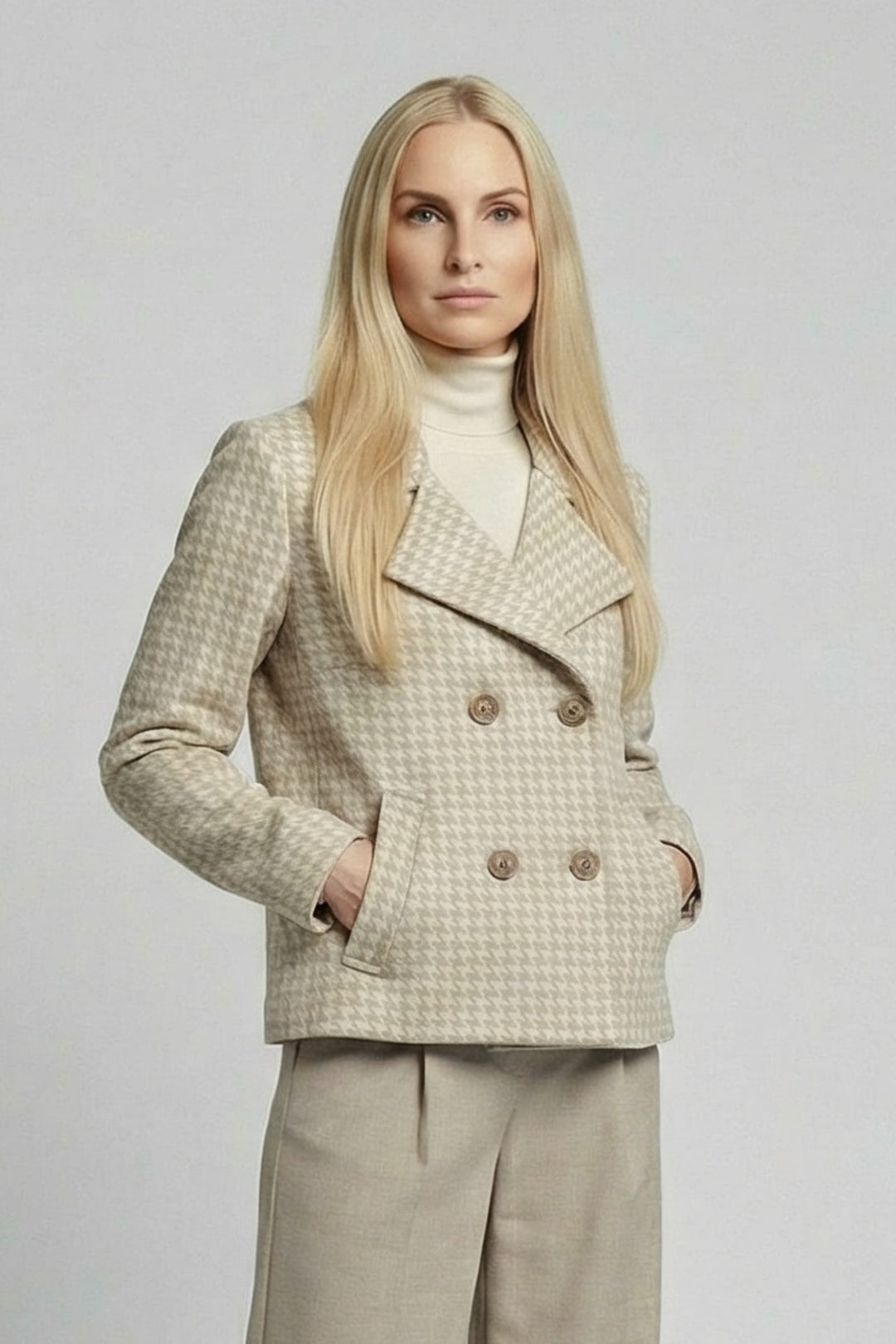 Allison Beige Houndstooth Coat 511134