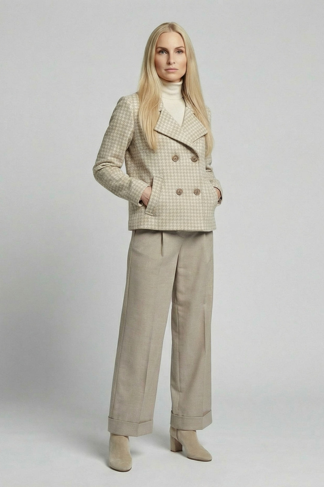 Allison Beige Houndstooth Coat 511134
