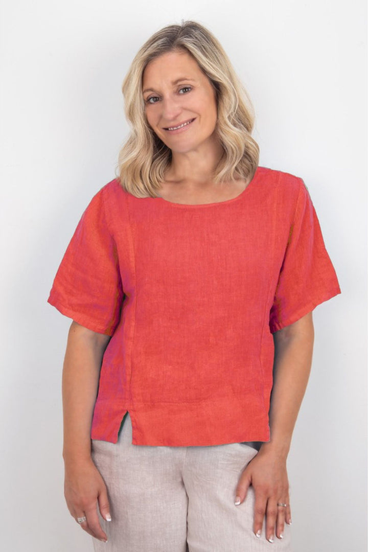 Amazing Woman Coral Lucie Linen Top