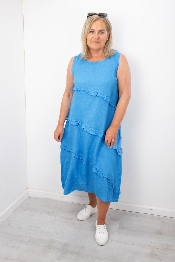 Amazing Woman Ocean Blue Nina Linen Midi Dress