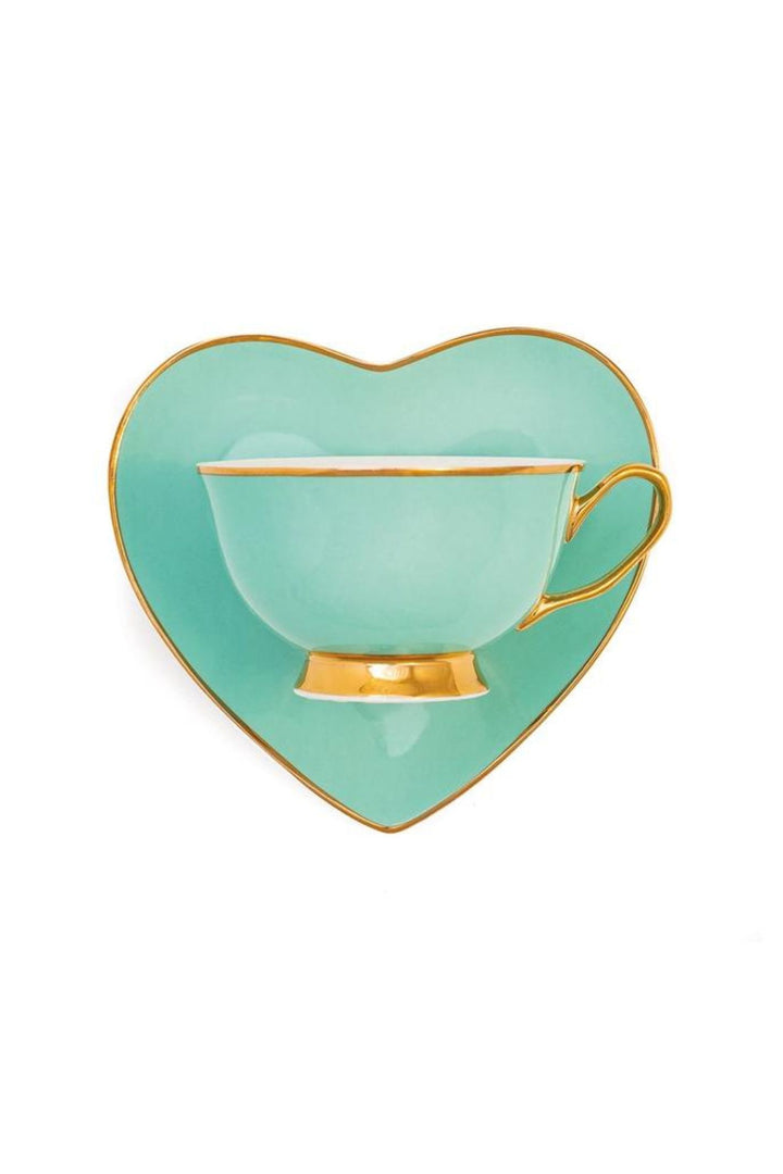 Bombay Duck Aqua Darling Heart Teacup and Saucer Set