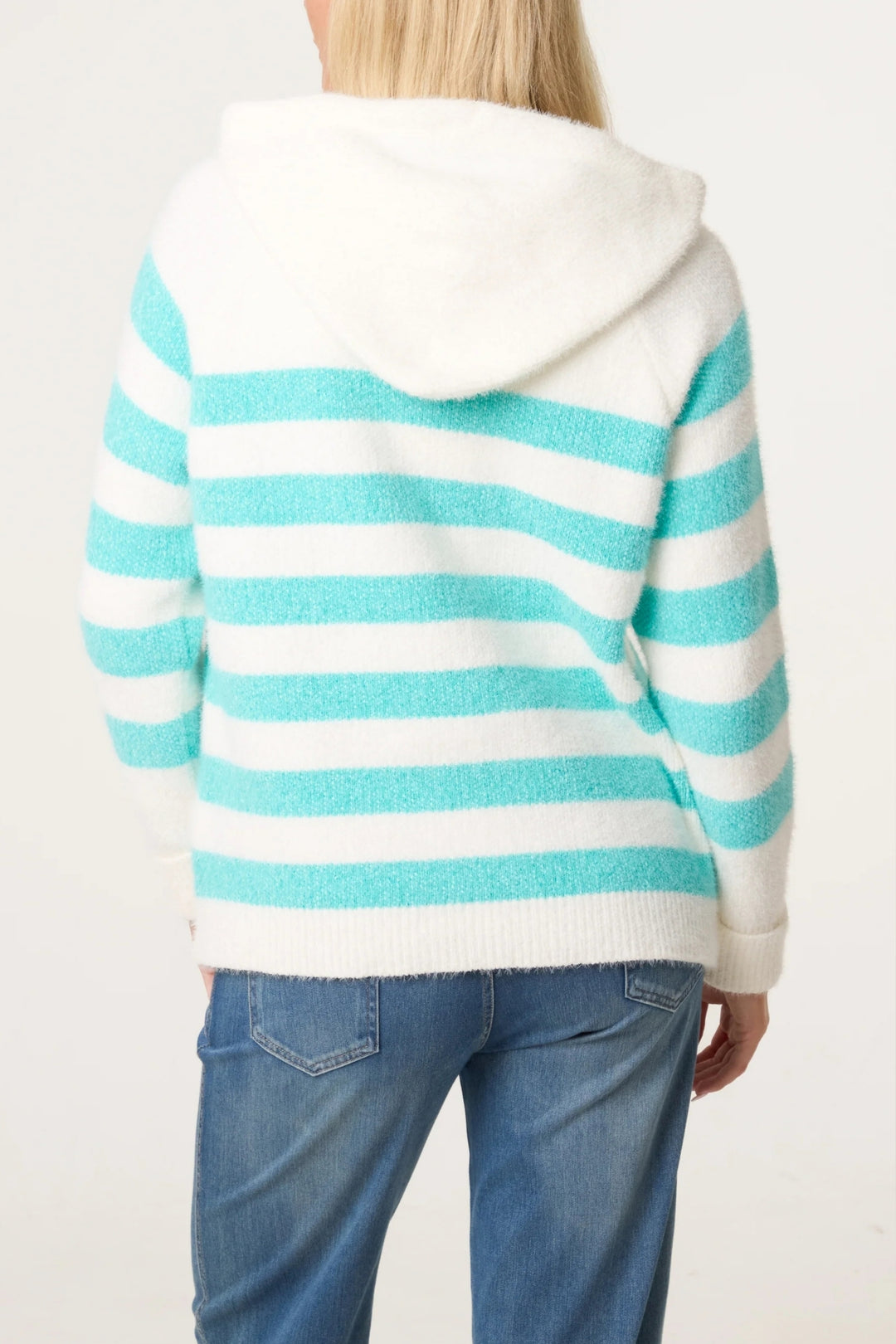 Aqua Stripe Super Cosy Zip Cardi Hoodie