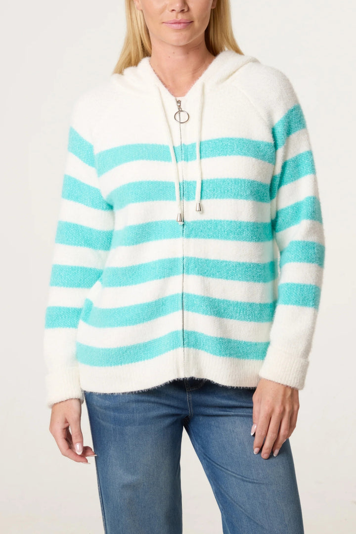 Aqua Stripe Super Cosy Zip Cardi Hoodie