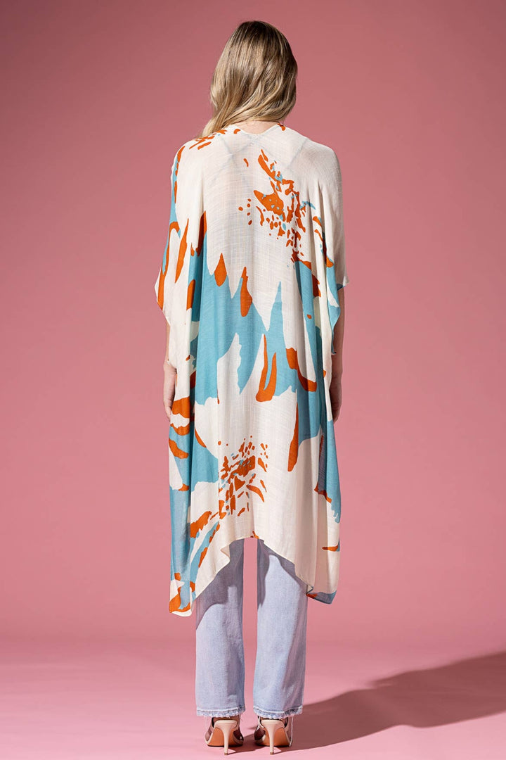 Aquamarine Sweeping Floral Kimono