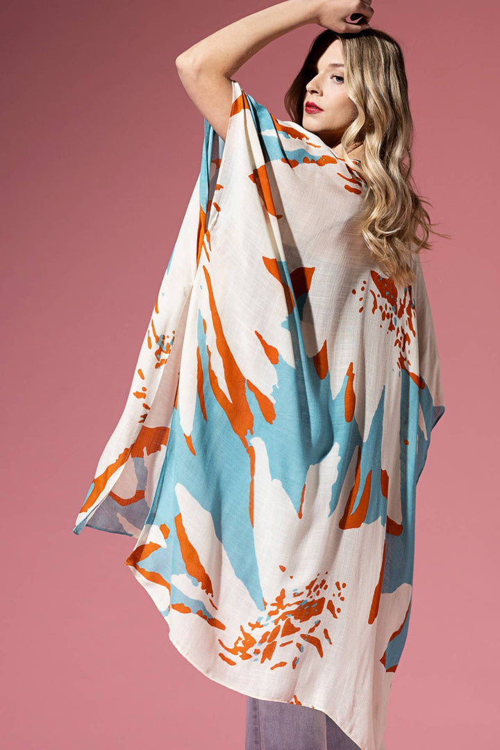 Aquamarine Sweeping Floral Kimono