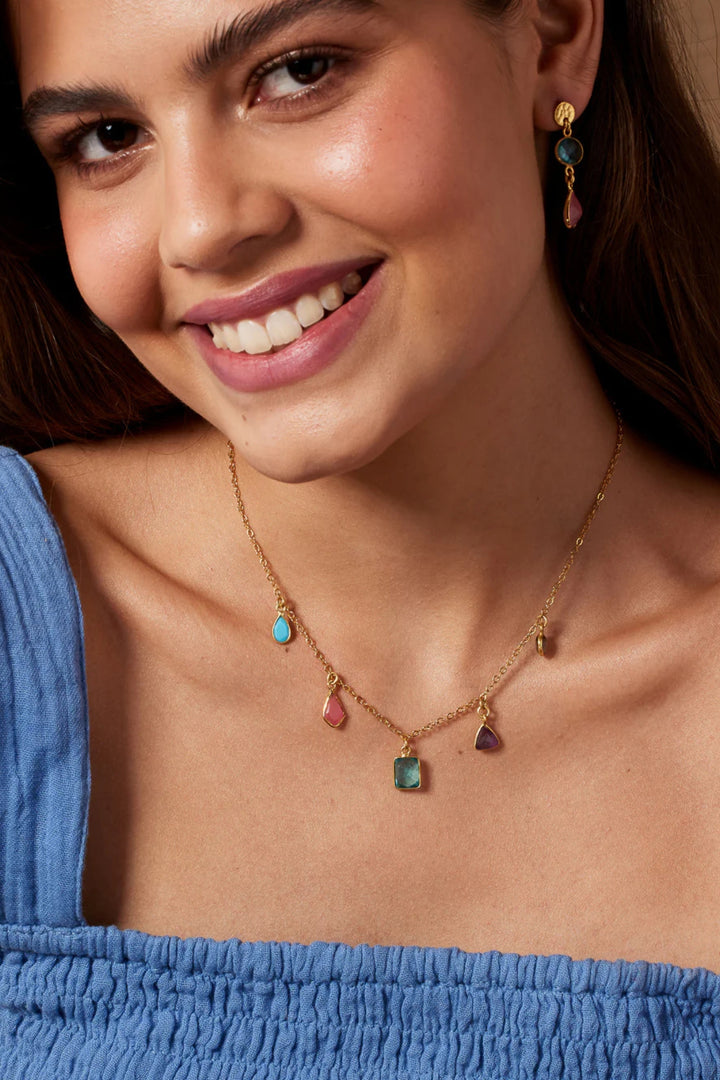 Ashiana Aubrey Charm Necklace Multi Gemstones