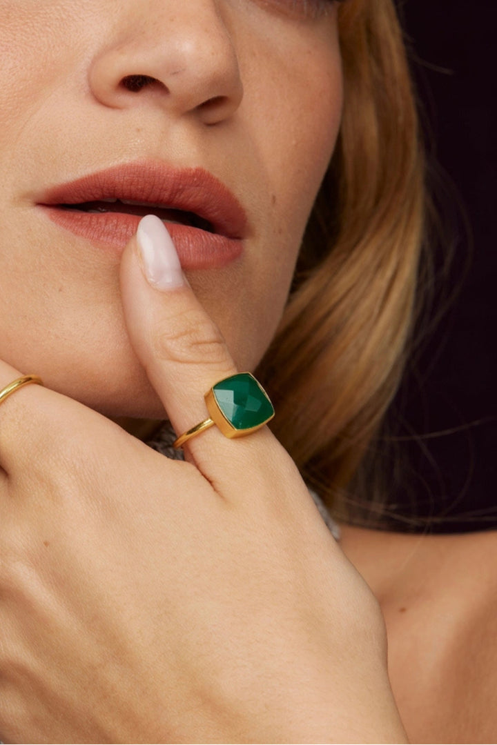 Ashiana Darcy Green Onyx Gold Plated Ring