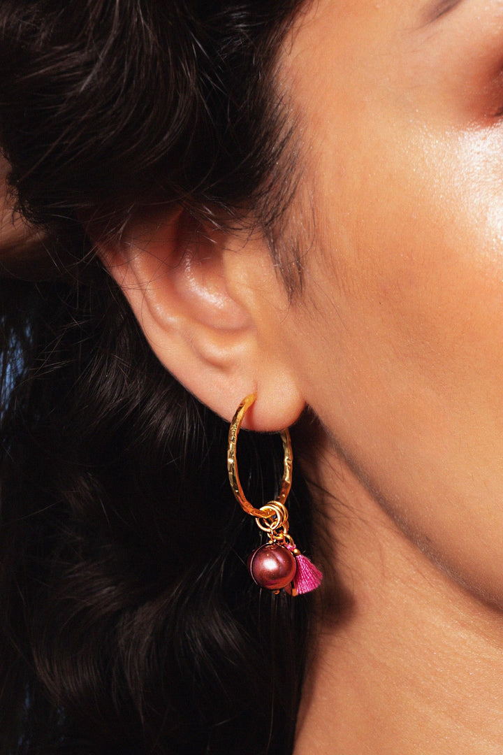 Ashiana Nicky Pink Charm Hoops Earrings
