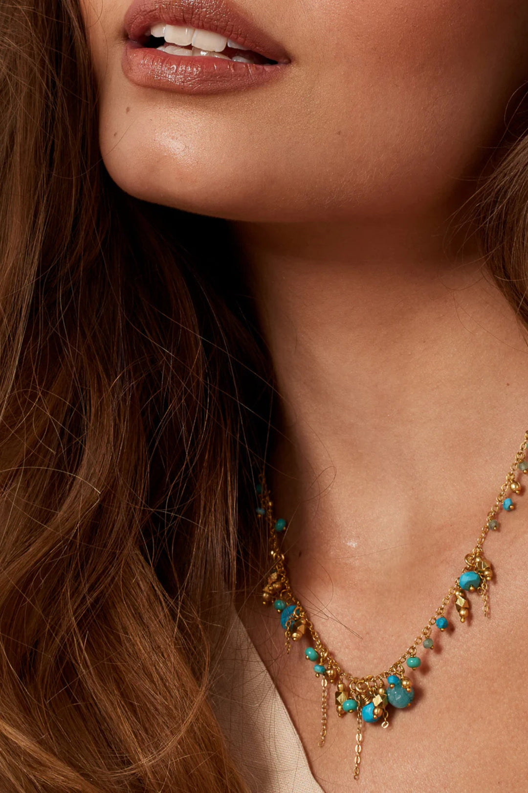 Ashiana Olive Charm Necklace Turquoise Apatite Beads