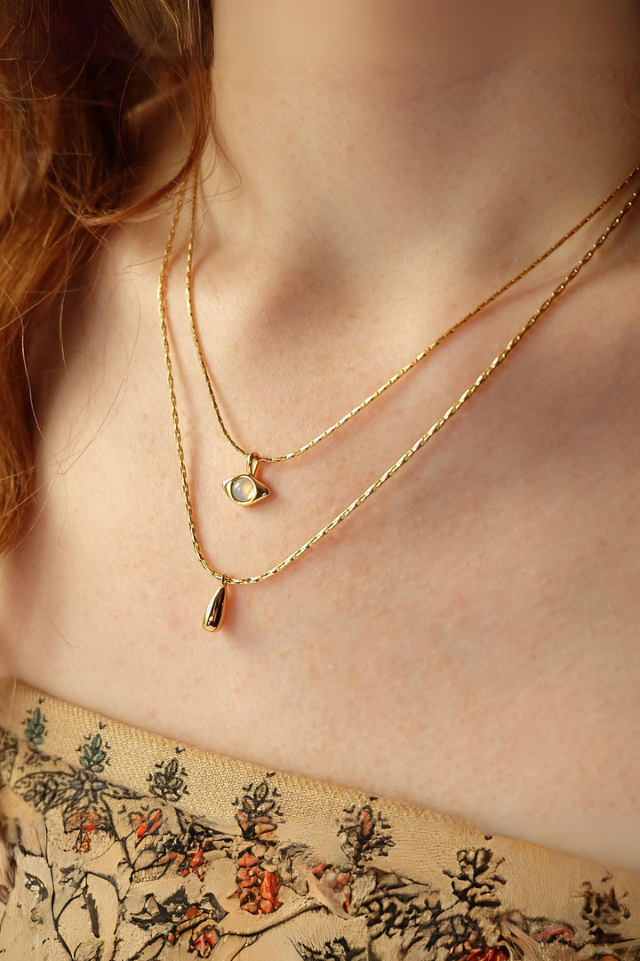 Augusta 18k Gold Plated Boho Opal Eye Layering Necklace