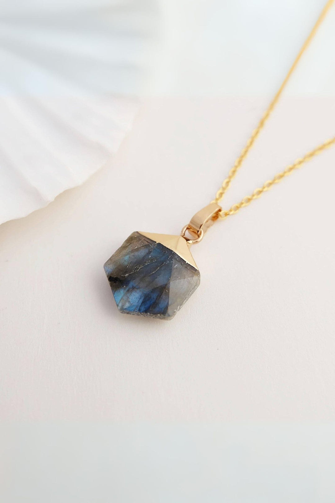 Augusta 24k Gold Plated Labradorite Semi Precious Stone Necklace