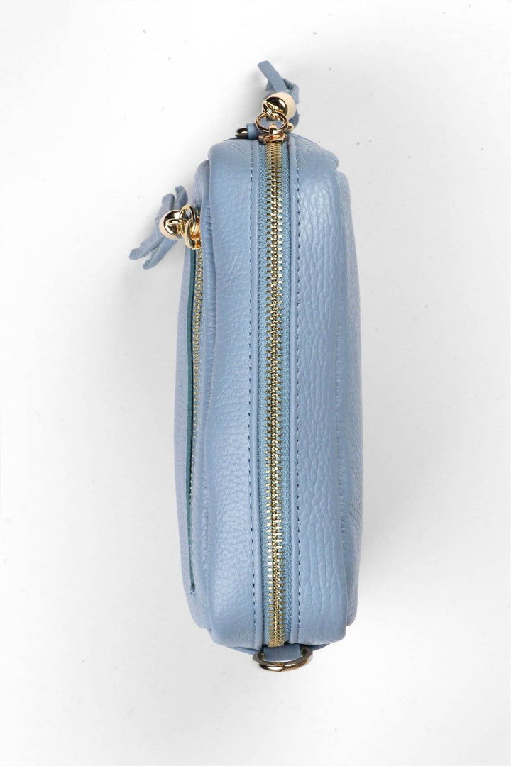 Azure Blue Small Leather Crossbody Camera Bag