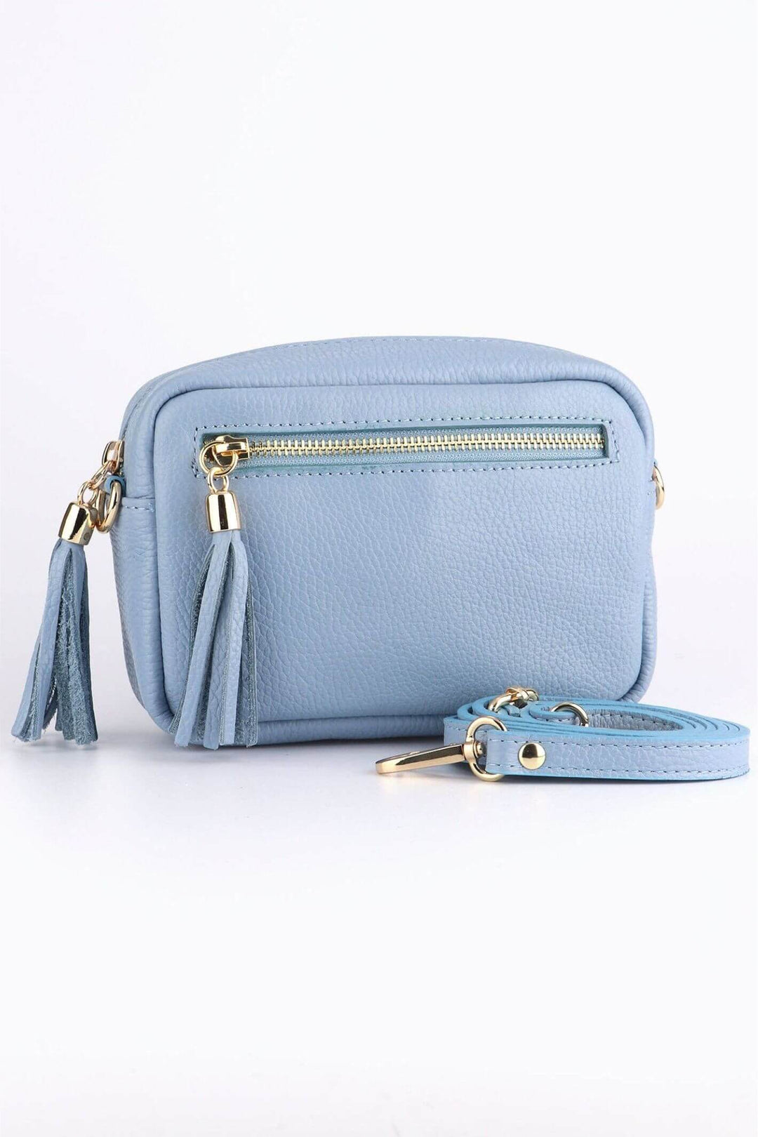 Azure Blue Small Leather Crossbody Camera Bag