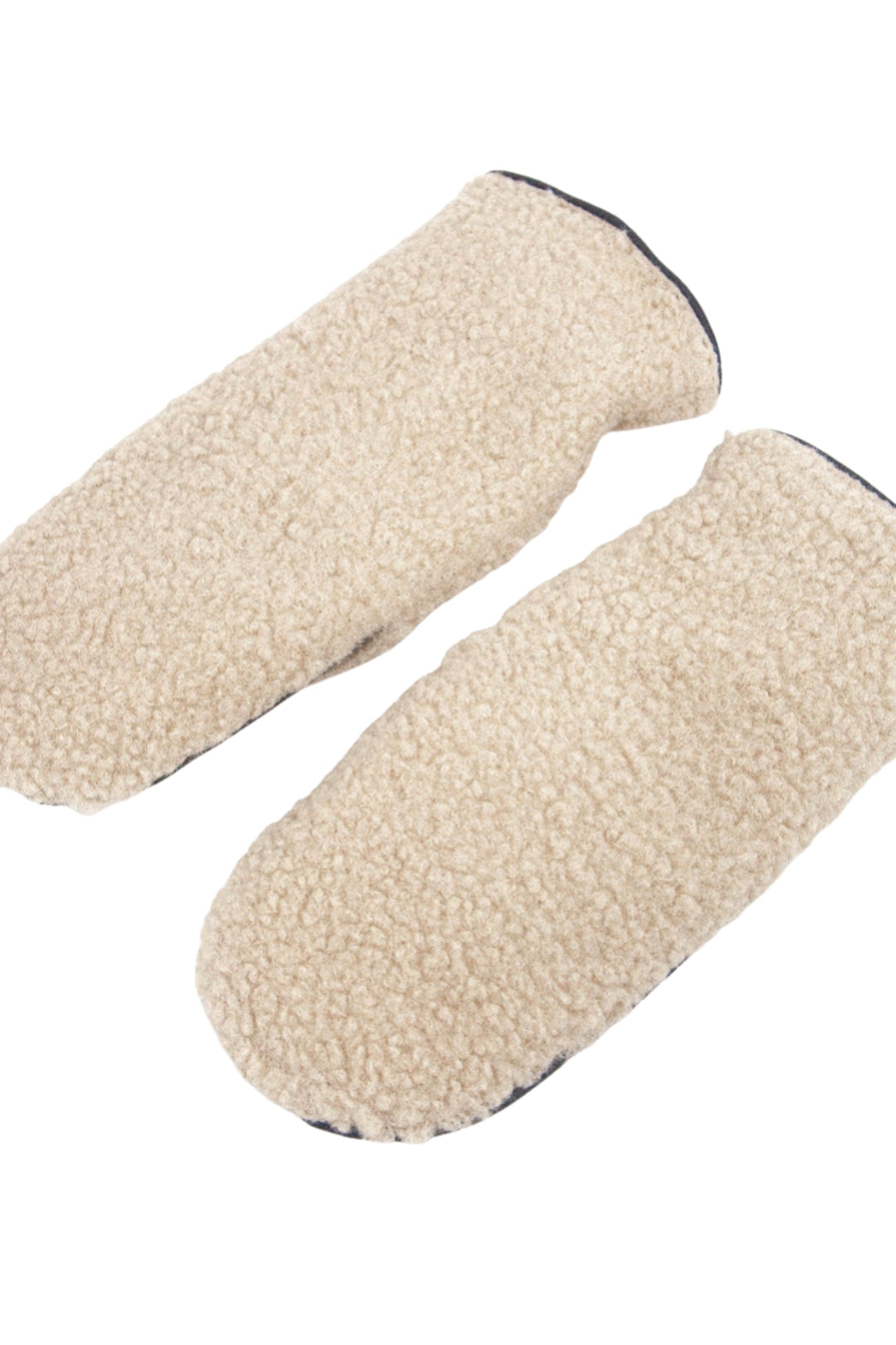 Beige &amp; Black Faux Shearling Mitten Gloves