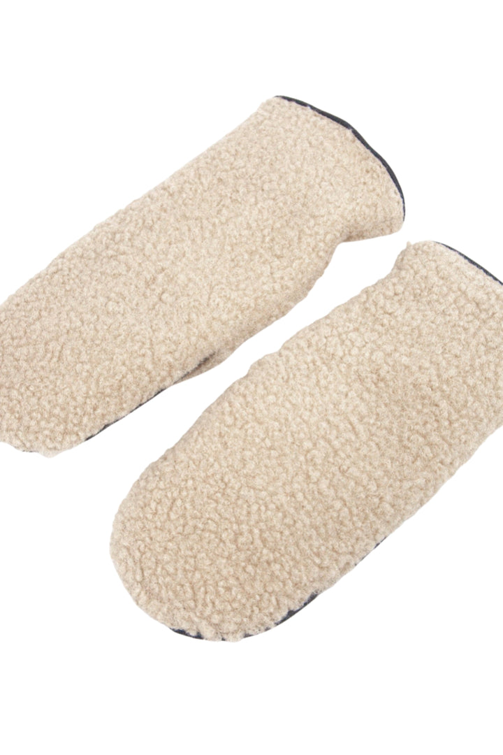 Beige &amp; Black Faux Shearling Mitten Gloves