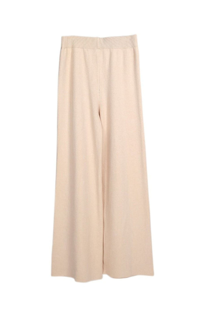 Beige Super Soft Fine Rib Knit Wide Leg Trousers