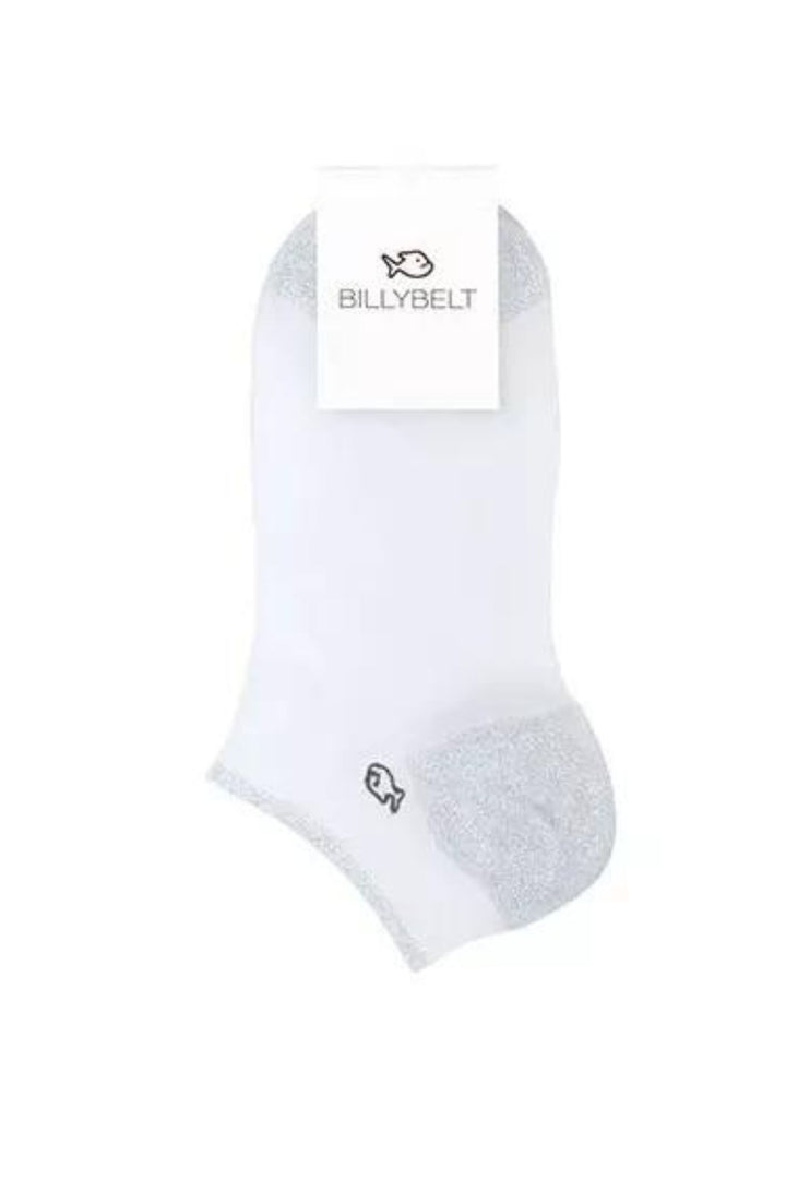 Billy Belt White & Silver Lurex Trainer Socks