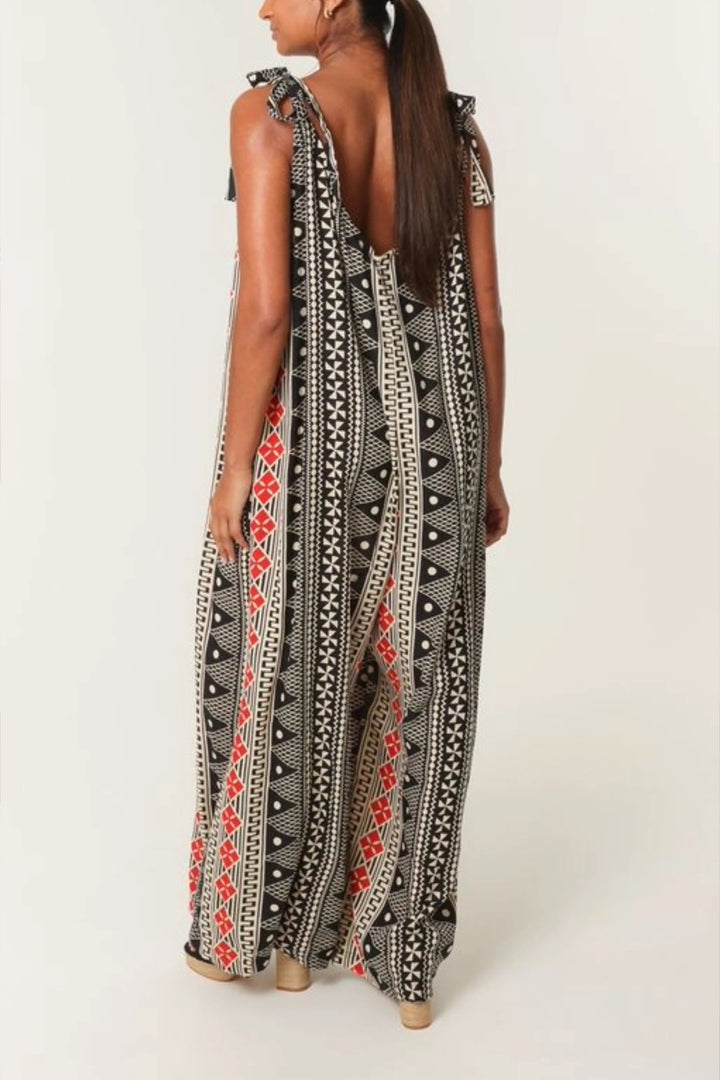 Black Aztec Print Wide Leg Jumpsuit