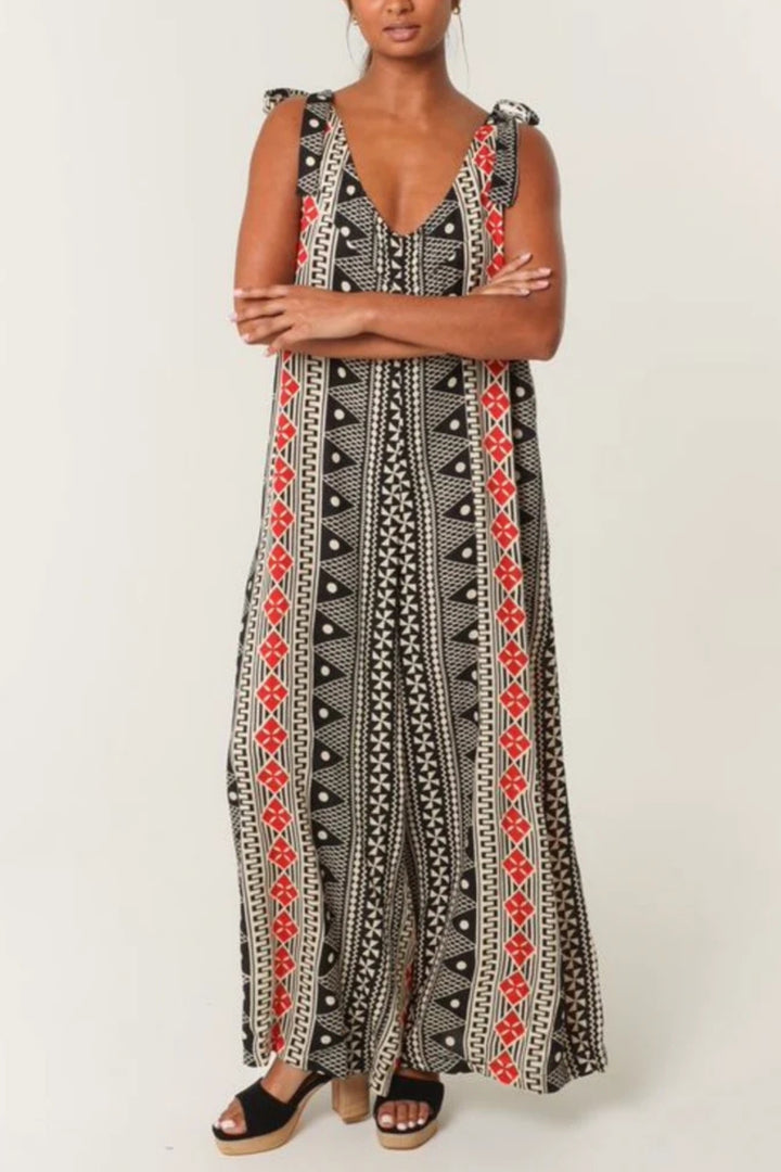 Black Aztec Print Wide Leg Jumpsuit