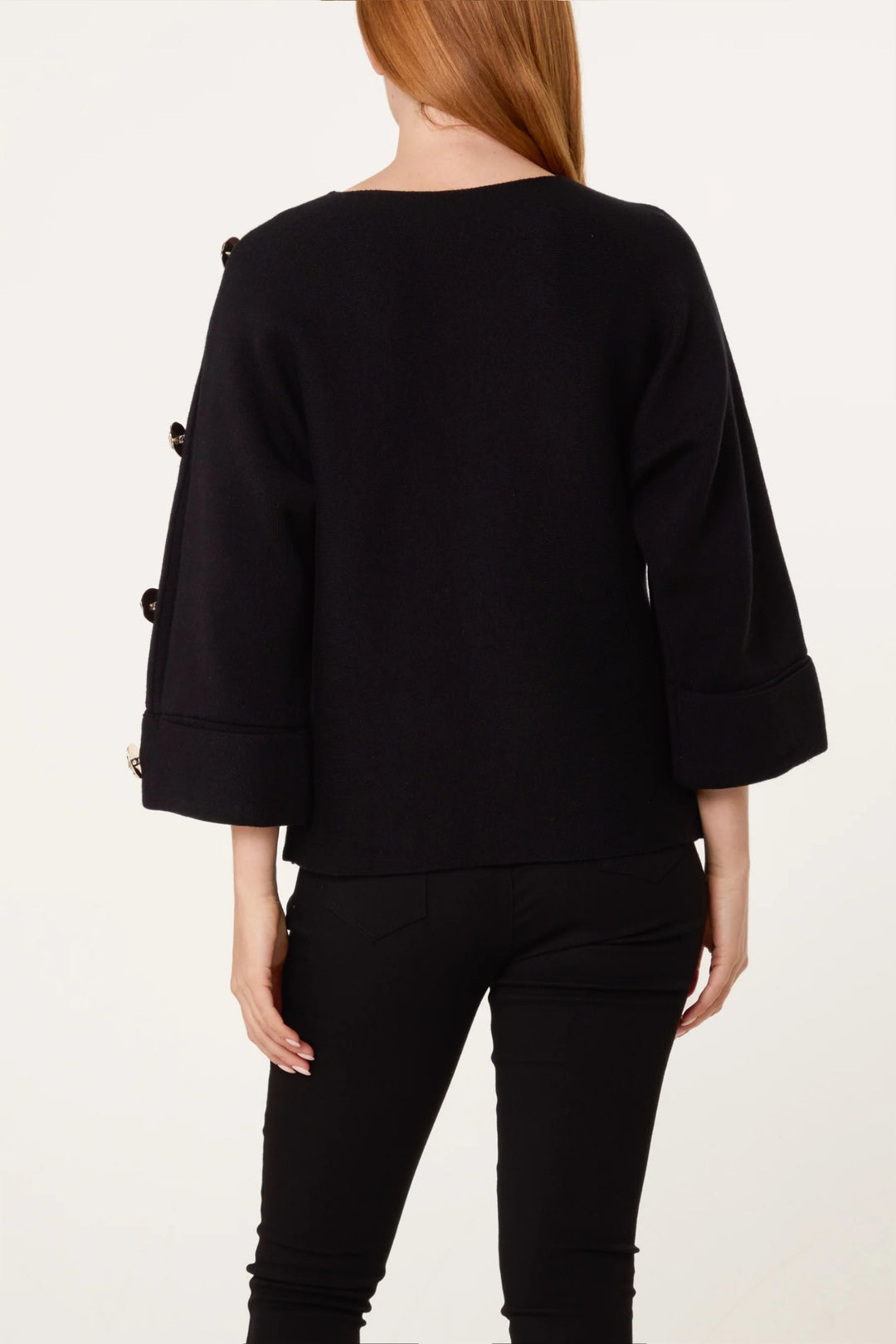 Black Button Sleeve Rib Knit Jumper
