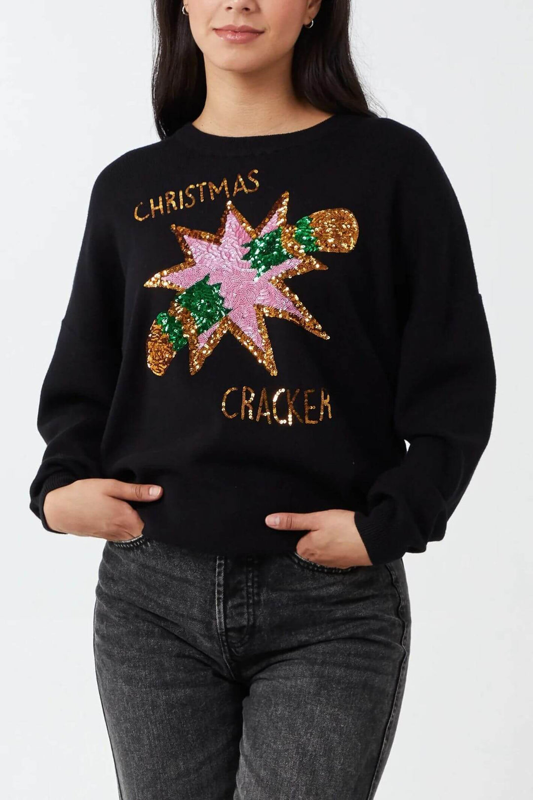Black Christmas Cracker Knitted Christmas Jumper