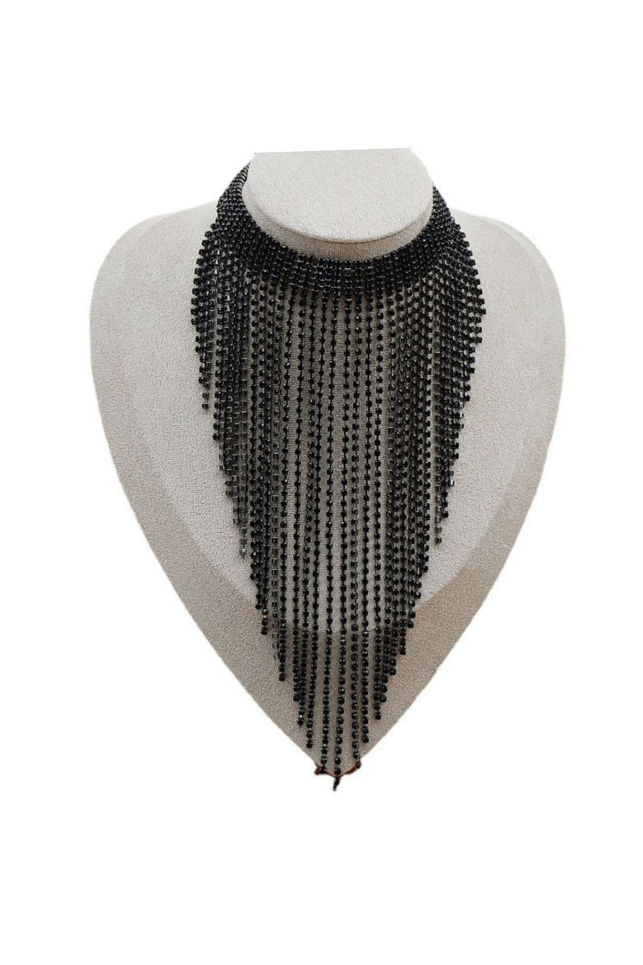 Black Crystal Multi Drop Necklace