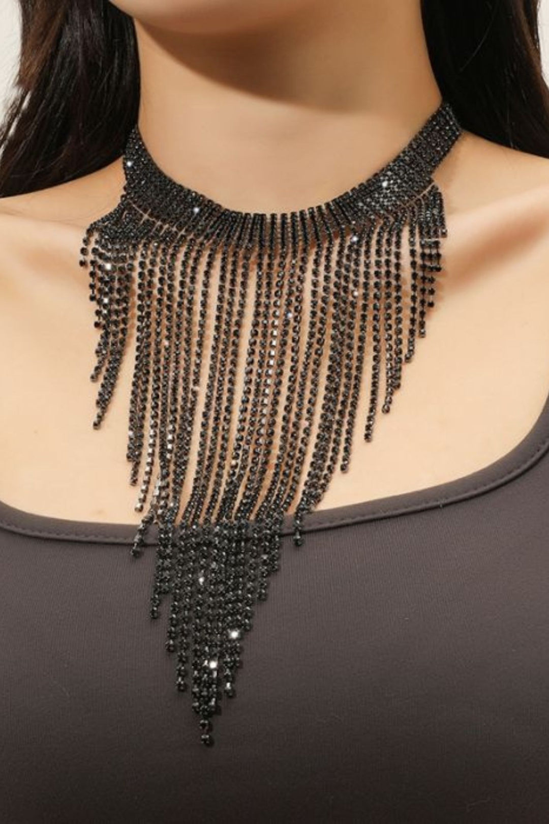 Black Crystal Multi Drop Necklace